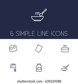 Set Of 6 Kitchen Outline Icons Set.Collection Of Bread, Chopping Board, Mixer And Other Elements.