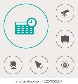 Set of 6 knowledge icons set. Collection of geography, bell, astronomy and other elements.