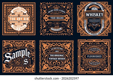 Set of 6 labels. Western style