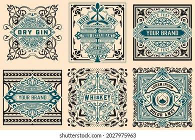 Set of 6 labels. Western style