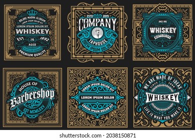 Set of 6 labels. Western style
