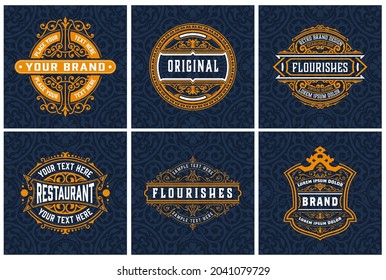Set of 6 labels. Western style