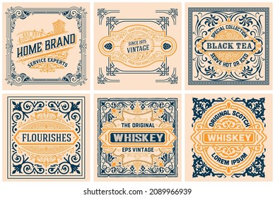 Set of 6 labels. Western style