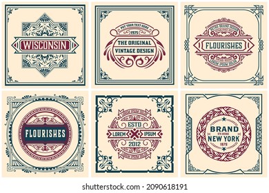 Set of 6 labels. Western style