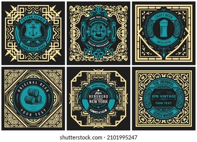 Set of 6 labels. Western style