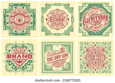 Set of 6 labels. Western style