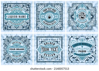 Set of 6 labels. Western style