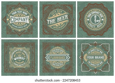 Set of 6 labels. Western style