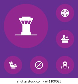 Set Of 6 Land Icons Set.Collection Of Location, Security, Air Traffic Controller And Other Elements.