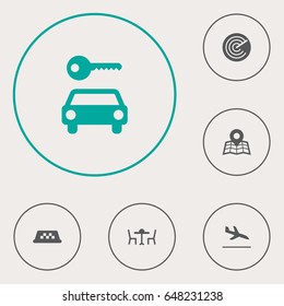 Set Of 6 Land Icons Set.Collection Of Automobile, Radiolocator, Location And Other Elements.