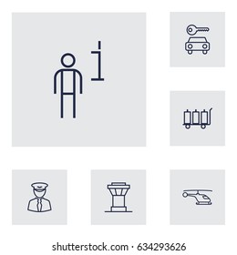 Set Of 6 Land Outline Icons Set.Collection Of Data, Car Rent, Control Tower And Other Elements.