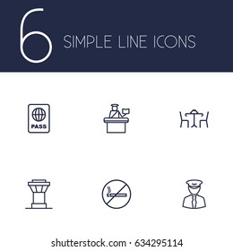 Set Of 6 Land Outline Icons Set.Collection Of Pilot, Cafe, Certification And Other Elements.