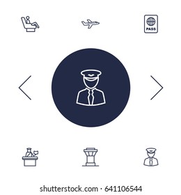 Set Of 6 Land Outline Icons Set.Collection Of Passport Controller, Pilot, Business Class And Other Elements.