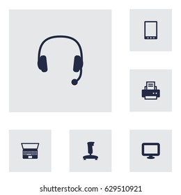 Set Of 6 Laptop Icons Set.Collection Of Notebook, Palmtop, Joystick And Other Elements.