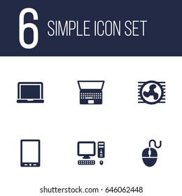 Set Of 6 Laptop Icons Set.Collection Of Palmtop, Fan, Control Device And Other Elements.