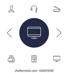 Set Of 6 Laptop Outline Icons Set.Collection Of Headphone, Printer, Hdd And Other Elements.