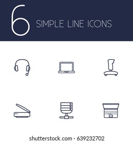 Set Of 6 Laptop Outline Icons Set.Collection Of Notebook, Server, Gamepad And Other Elements.