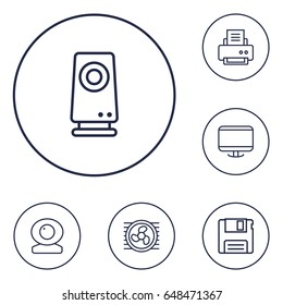 Set Of 6 Laptop Outline Icons Set.Collection Of Floppy, Web Cam, Printer And Other Elements.