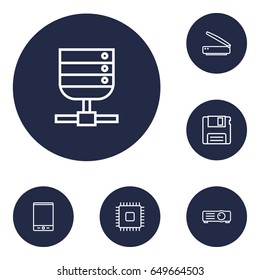 Set Of 6 Laptop Outline Icons Set.Collection Of Projector, Floppy, Scanner And Other Elements.