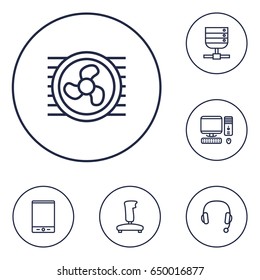 Set Of 6 Laptop Outline Icons Set.Collection Of Cooler, Tablet, Gamepad And Other Elements.