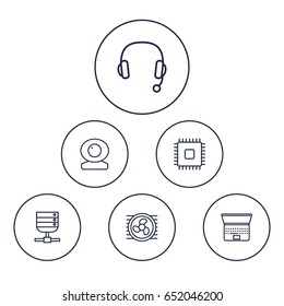 Set Of 6 Laptop Outline Icons Set.Collection Of Cooler, Laptop, Web Cam And Other Elements.