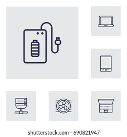 Set Of 6 Laptop Outline Icons Set.Collection Of Laptop, Tablet, Server And Other Elements.