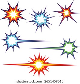 Conjunto de 6 efeitos de desenhos animados laser zap e energy burst, perfeito para gráficos de movimento dinâmico, jogos e visual fx.