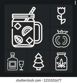 Set of 6 leaf outline icons such as mojito, absinthe, tomato, marijuana, spruce