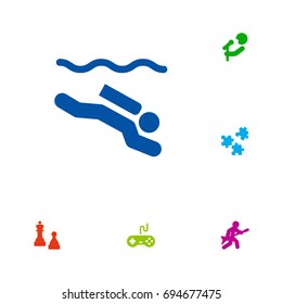 Set Of 6 Lifestyle Icons Set.Collection Of Joystick, Jigsaw, Checkmate And Other Elements.