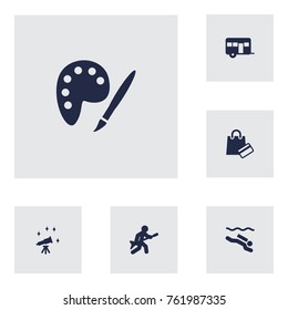 Set Of 6 Lifestyle Icons Set.Collection Of Caravan, Payment, Frogman And Other Elements.
