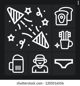 Set of 6 lifestyle outline icons such as beer, party, tooth brush, boyfriend, underwear