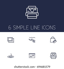 Set Of 6 Lifestyle Outline Icons Set.Collection Of Diving, Photography, Shopping And Other Elements.