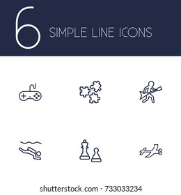 Set Of 6 Lifestyle Outline Icons Set.Collection Of Video Game, Aeromodeling, Diving And Other Elements.