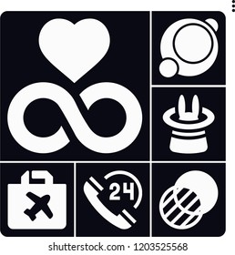 Set of 6 light filled icons such as circle, hours, duty free, transparency, magic