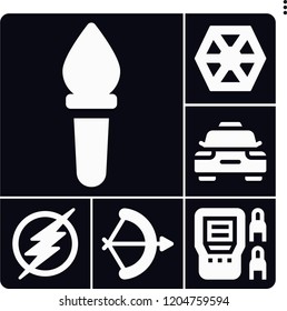 Set of 6 light filled icons such as torch, arch, sith, flash, voltmeter