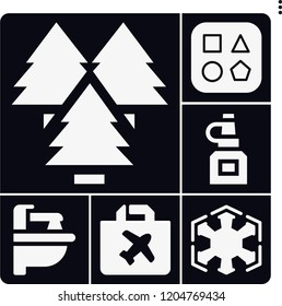 Set of 6 light filled icons such as shapes, sink, sith, duty free, forest