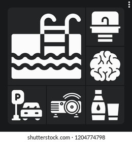 Set of 6 light filled icons such as brain, projector, parking, sink, water