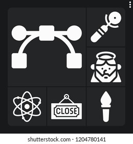 Set of 6 light filled icons such as torch, close, big bang theory, s, jesus