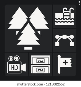 Set of 6 light filled icons such as christian, video camera, cabinet, s, forest