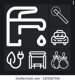 Set of 6 light outline icons such as water, green energy, christmas ball, magic wand, bus stop
