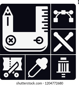 Set of 6 line filled icons such as design tool, s, filter, eyedropper, scissors