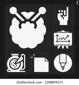 Set of 6 line filled icons such as line chart, marker, artboard, embroidery, knitting