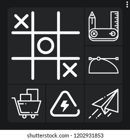 Set of 6 line outline icons such as paper plane, ecommerce, electricity, , design tool