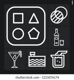 Set of 6 liquid outline icons such as vodka, cosmopolitan, shapes, tanker, transparency