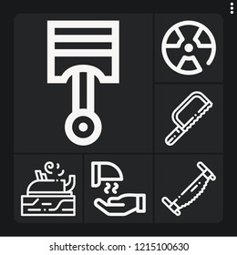 Set of 6 machine outline icons such as saw, carpentry, radiation, hand dryer