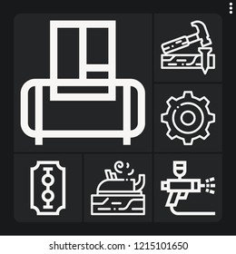Set of 6 machine outline icons such as carpenter, carpentry, settings, car painting, air compressor