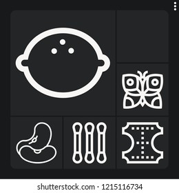 Set of 6 macro outline icons such as beans, avocado, cotton, leather, butterfly