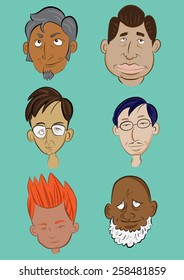 Set of 6 male faces from different races and nationality