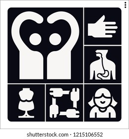 Set of 6 male filled icons such as esophagus, people, avatar, hand, mannequin