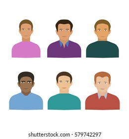 a set of 6 male flat icon; avatar of boys; users portraits; vector man  illustration; 
